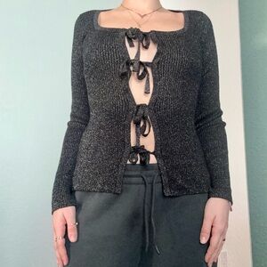 Abercrombie & Fitch Y2K Elevated‎ BASIC Black Glitter Cardigan- Size Small